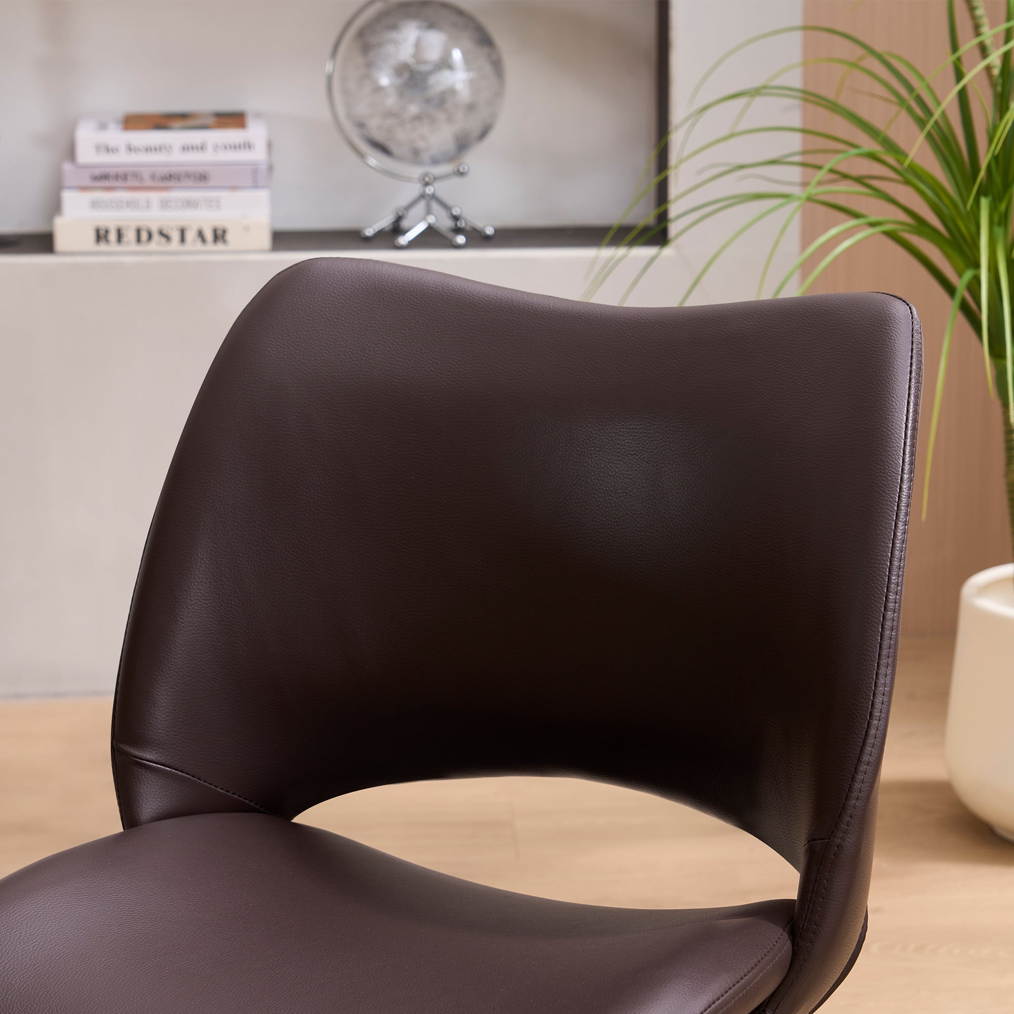 HOQBN Modern Swivel Dining Chair with Faux Leather, 360-Degree Upholstery Dining Chair with High Curved Back for Kitchen, Dining Room,Dark Brown