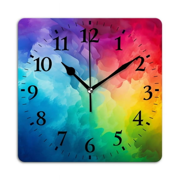 Non-Ticking Silent Wall Clocks Battery Operated Personalized Decor Clock for Living Room,Bedroom-Abstract Background With Rainbow-Colored Clouds In Watercolor Style(10inch)