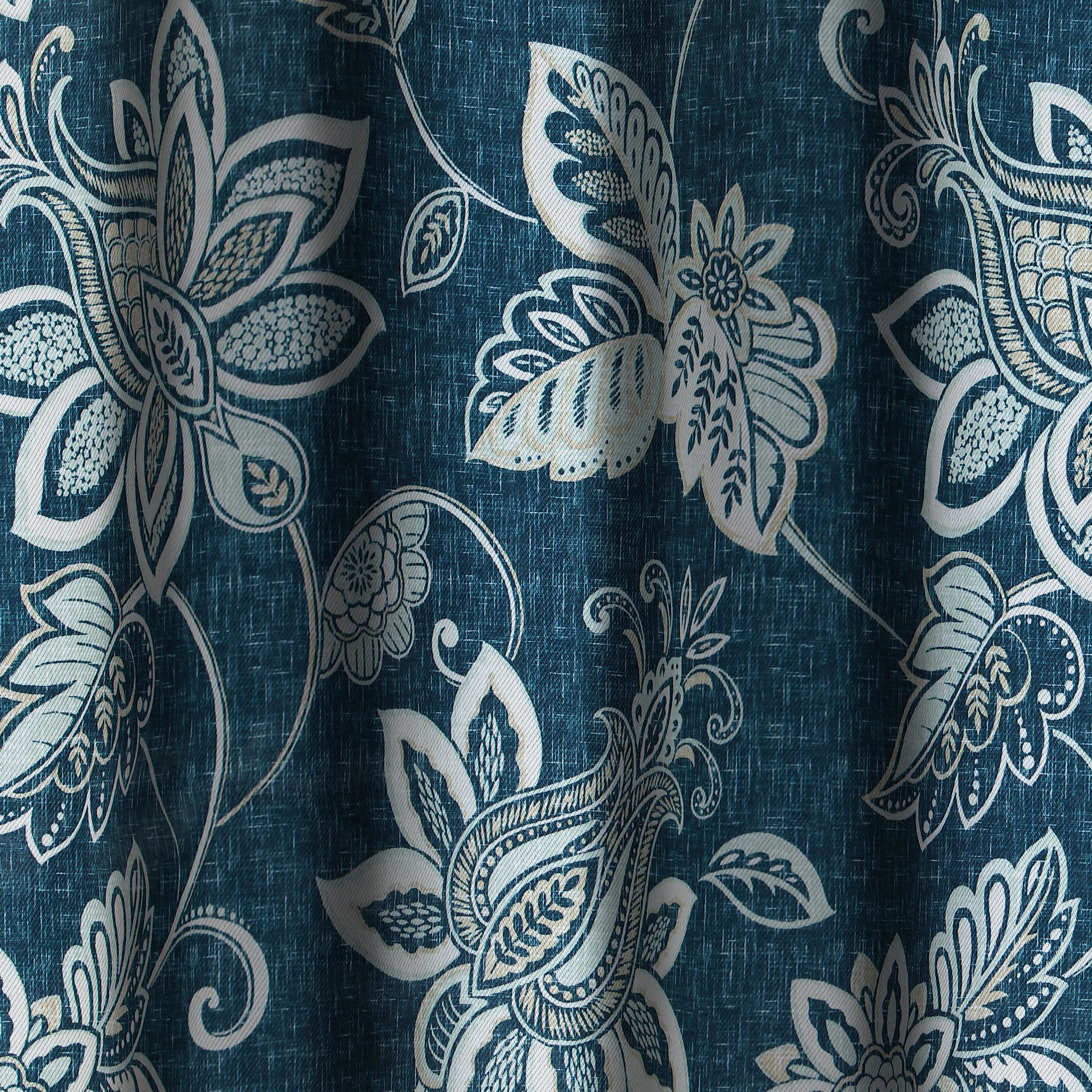 Eclipse Phoenix Solid Blackout Curtains, Set of 2, 84 Inch Long Blackout Curtains, 37"W x 84"L, Indigo Botanical