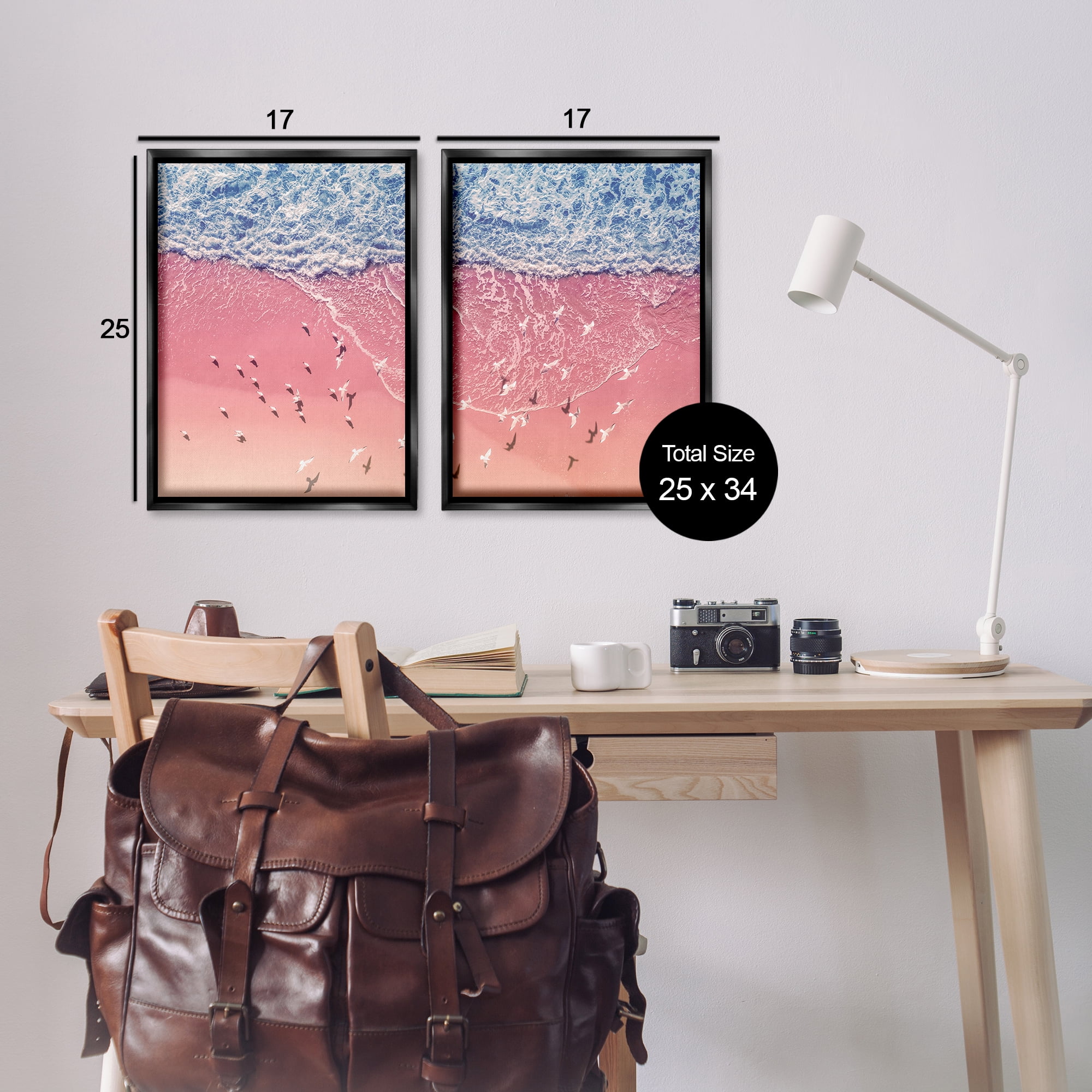 Stupell Industries Minimalist Aerial Beach Nautical & Beach Photography Black Floater Framed Canvas Art Print Wall Art, 17 x 25, Set of 2