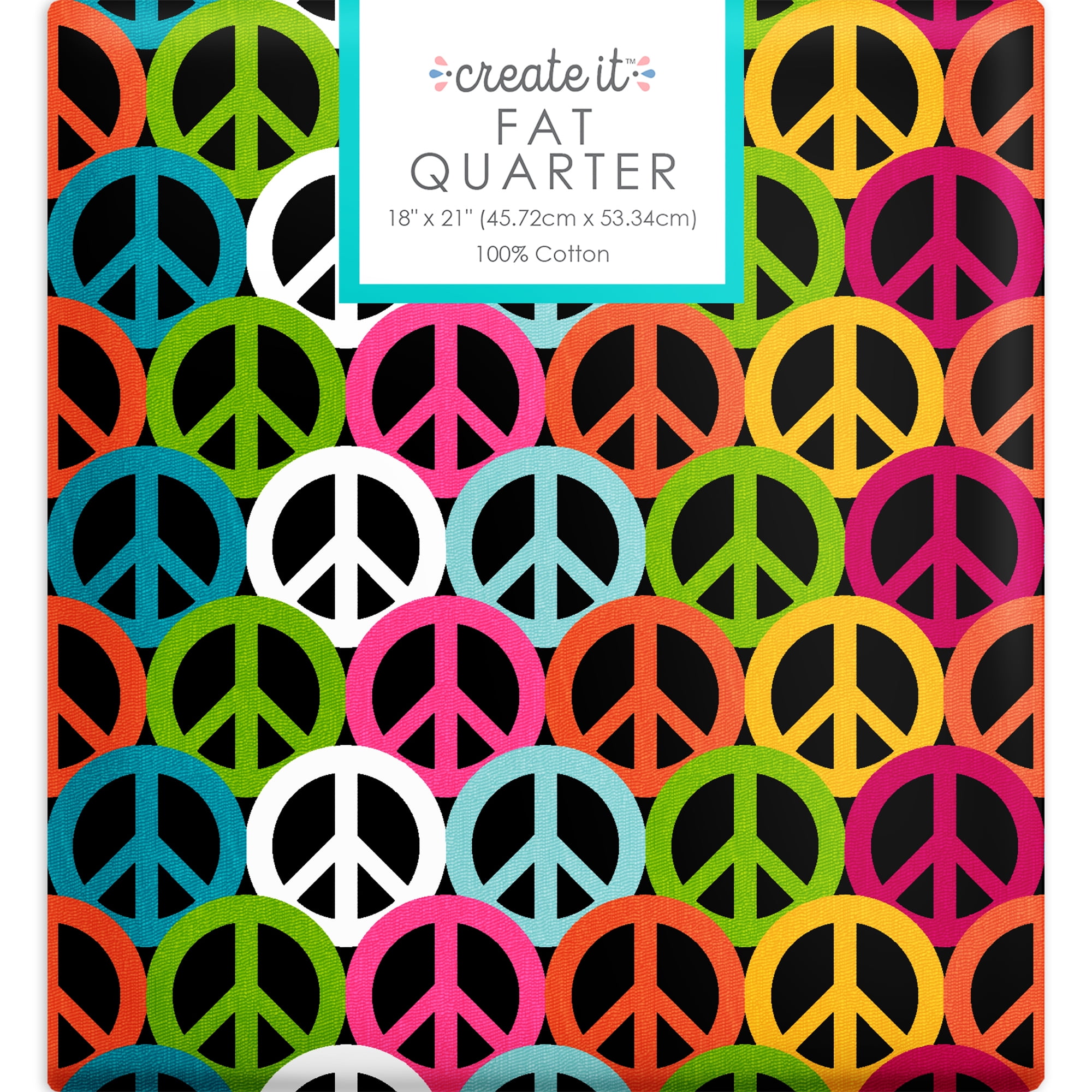 (4 pack) Create It 18"x21" 100% Cotton Peace Sign Precut Sewing & Craft Fabric , Black 1 Piece