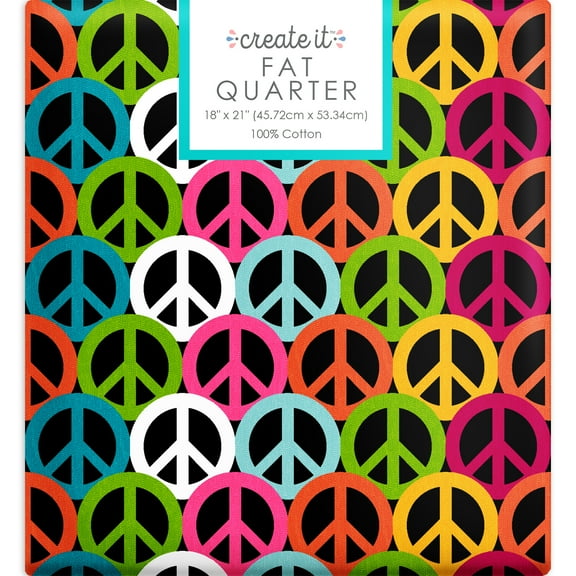 Create It 18"x21" 100% Cotton Peace Sign Precut Sewing & Craft Fabric , Black 1 Piece