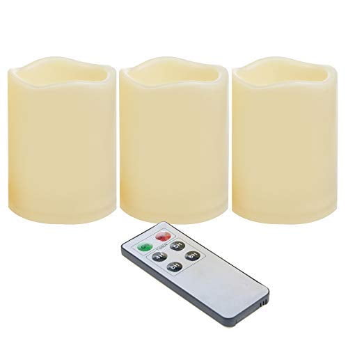 CANDLE CHOICE Waterproof Outdoor Battery Operated Flameless Candles with Remote Timer Plastic Flickering Fake Electric LED Pillars for Lantern Garden Wedding Christmas Decorations 3x4 Inches 3 PCS