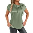 thumbnail image 1 of GPOECD Blouse pour Femmes Élégante à Col Nœud en Satin à Manches Courtes Été Printemps avec Col en Ruban Hauts pour Femmes Chic Décontracté Vert Pâle,S, 1 of 8