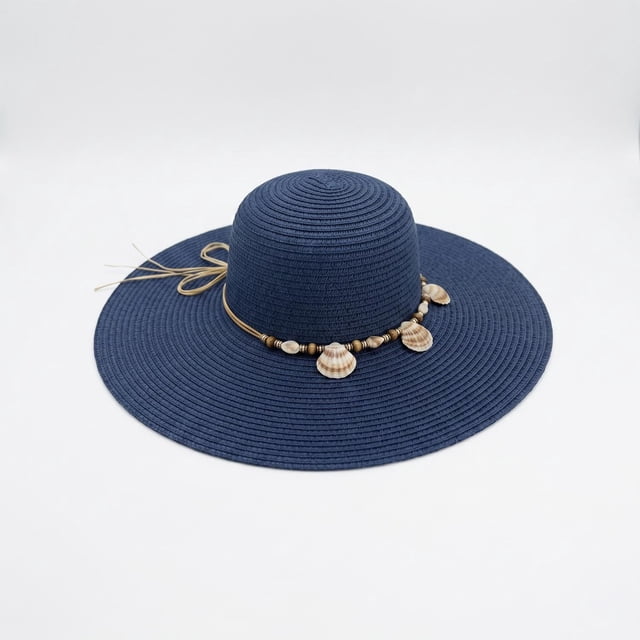 Sombrero de Playa Con Conchitas Para Mujer Ala Ancha 42 cm azul 42 cm