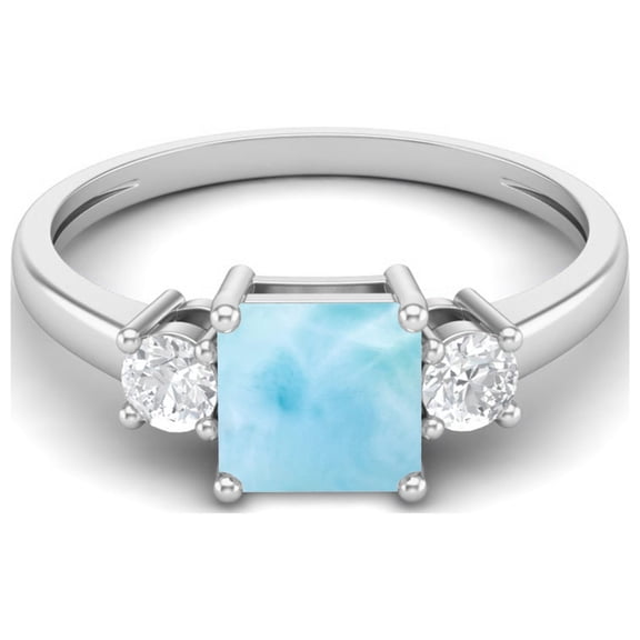 0.95 Ctw Princess cut Square Larimar 925 Sterling Silver Trio Stone Dainty Women Mother's Day Gift Ring