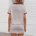thumbnail image 3 of Skorted Skirt Sets Women 2 Piece Outfits Striped Short Sleeve Lapel V Neck Top & Mini Skirts Summer Clothes, Brown 2XL, 3 of 8