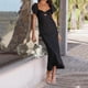 thumbnail image 4 of Vestido largo ajustado de manga corta y color liso para mujer - Vestido de cóctel informal - Material de poliéster - Tallas S/M/L/XL, 4 of 8