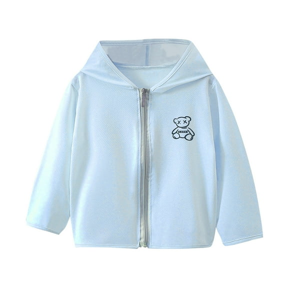 Edvintorg 2-14Years Girls Tops Long Sleeve Hooded Sun Protection Clothing Cute Ice Silk Hot Sun Protection Clothing Summer Shirt with Zipper