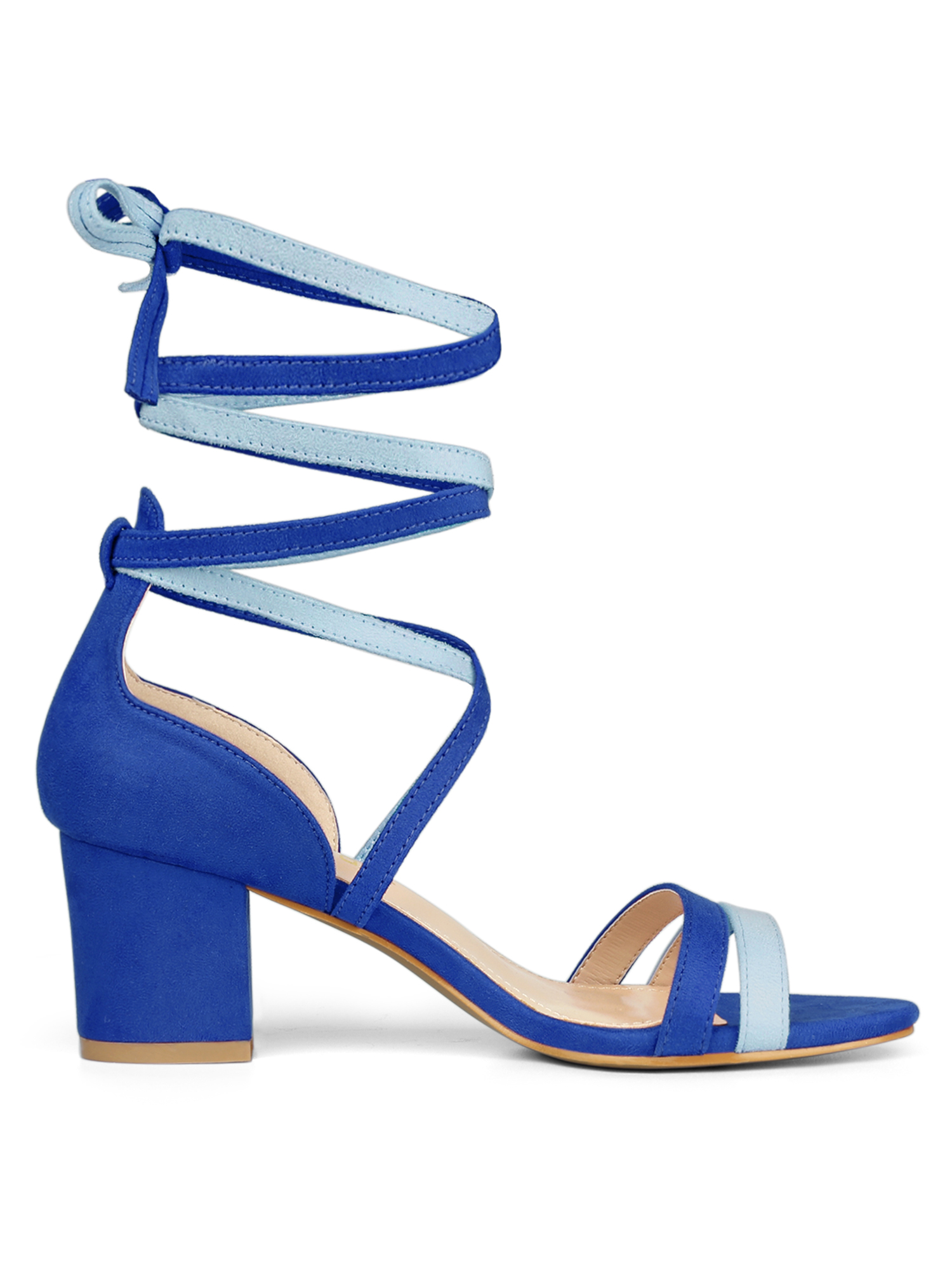 DARING DIVA Women's  Fashion Open Toe Lace Up Color Block Heel Sandals Royal Blue 9