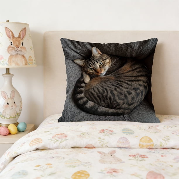 Spring Cute Pet Patterns Imitation Embroidery Cushion Cover Soft Throw Pillow Cover For Sofa And Chair Ideal Choice For Spring Easter Sofa And Bedroom Decor