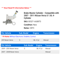 thumbnail image 2 of Brake Master Cylinder - Compatible with 2007 - 2011 Nissan Versa S 1.8L 4-Cylinder 2008 2009 2010, 2 of 2