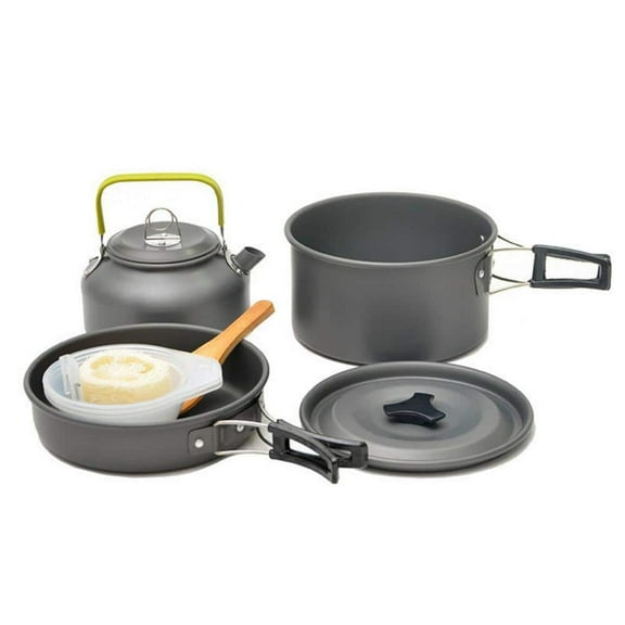 Afoxsos Portable Camping Cooker Outdoor Pot Set for 2-People to 3-People with Black Handles and Tableware