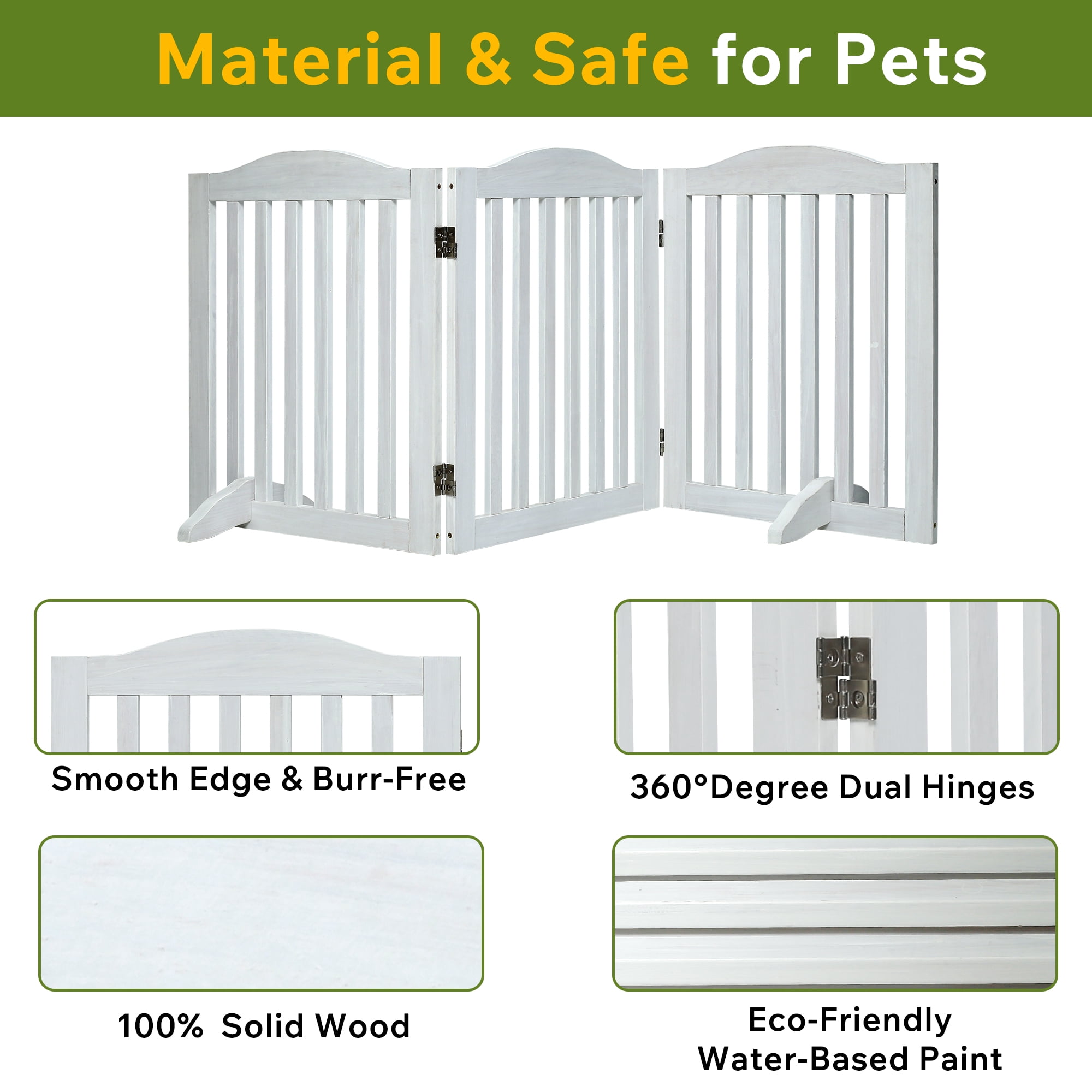 3-in-1 Wooden Pet Gate, Freestanding, Room Divider & Playpen, Z-Shape Support, Zero Assembly