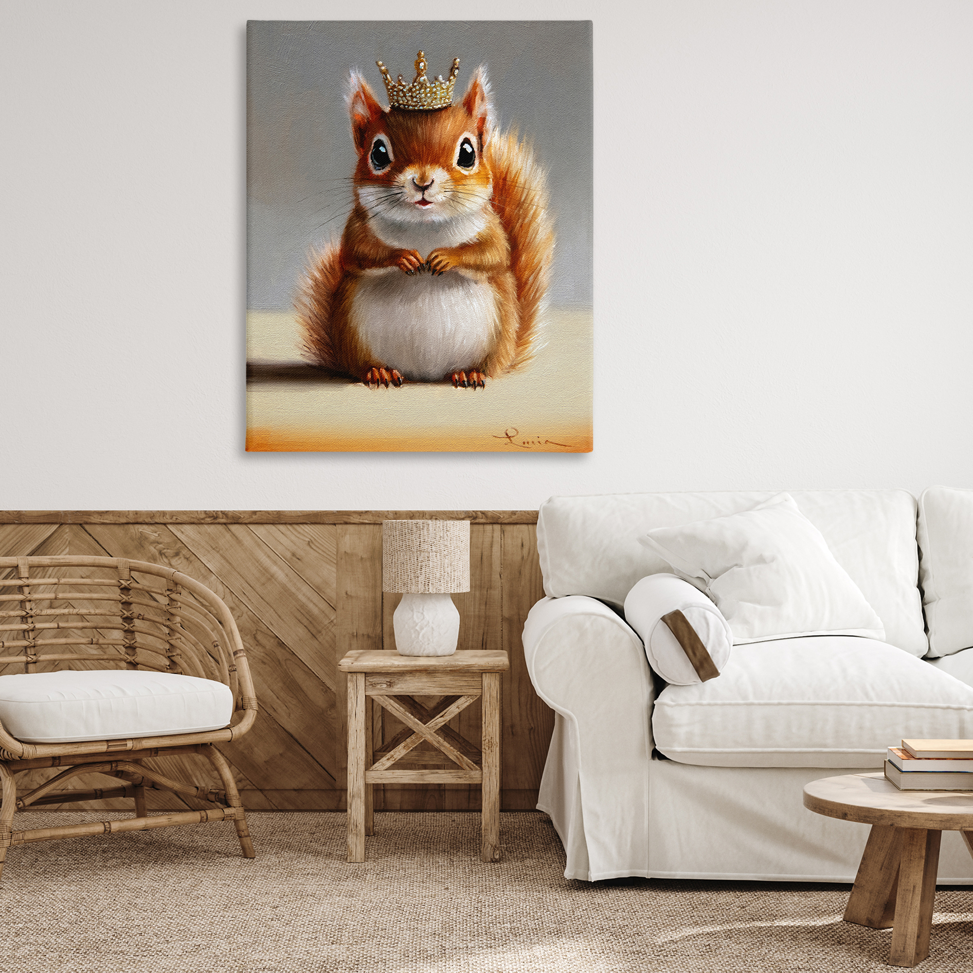 Fancy Crowned Squirrel Canvas Wall Art, design by Lucia Heffernan