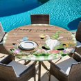 thumbnail image 6 of Happy Easter Round Tablecloth, Fitted Table Cover with Elastic for 36"-44" Round Tables, Gnomes Rabbit Flowers Green Check Wooden Table Cloth Outdoor Indoor Dinning Party Waterproof Tablecloths, 6 of 7