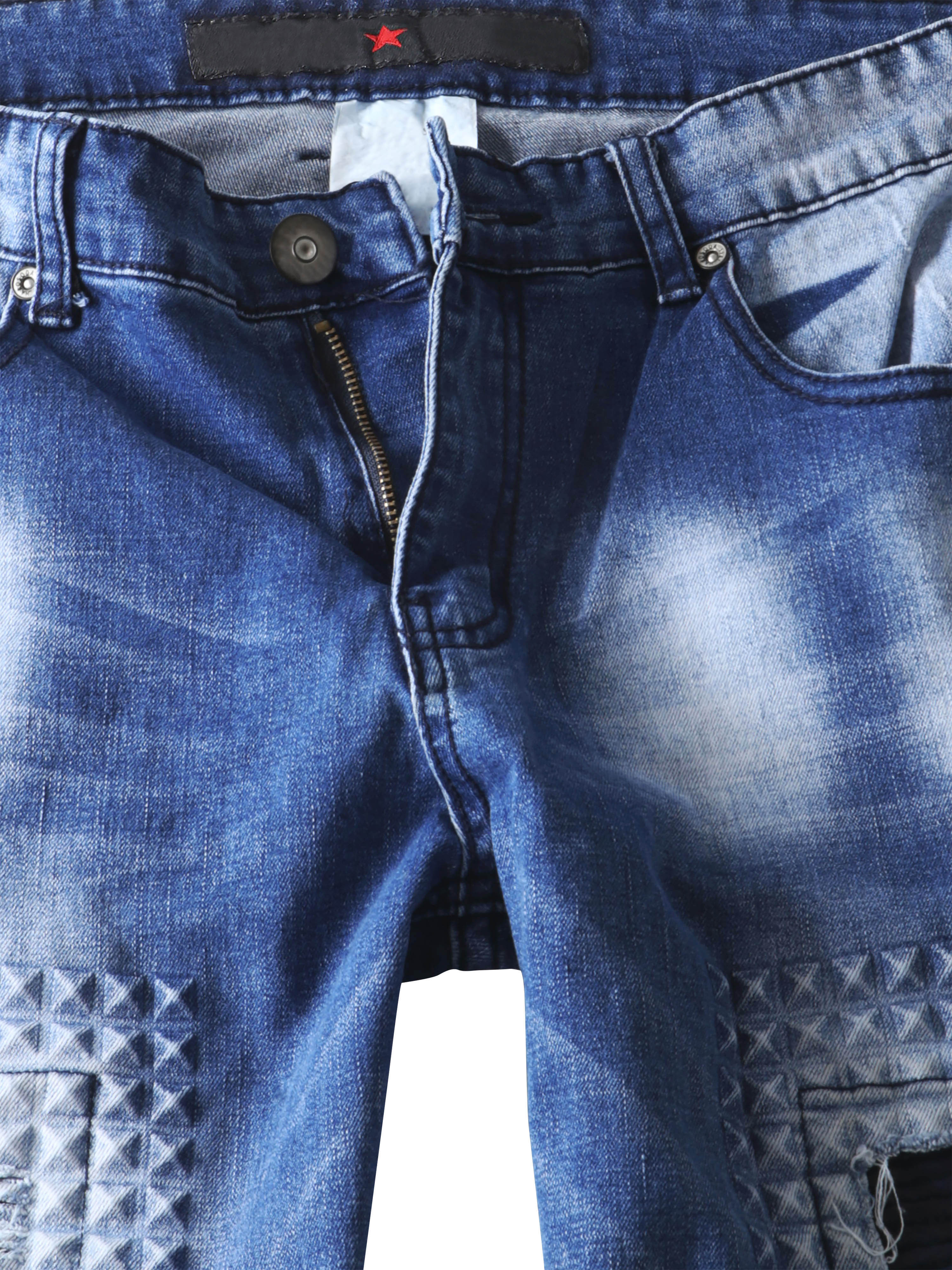 Ma Croix Mens Faded Washed Slim Biker Denim Jeans - image 3 of 6