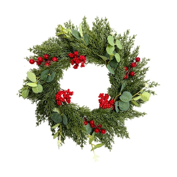 15.74 Inch Real Touch Christmas Wreath with Pinecones and Berries, Artificial Cedar Pine Wreath for Front Door, Farmhouse Holiday Decor for Indoor Outdoor Christmas Decoration