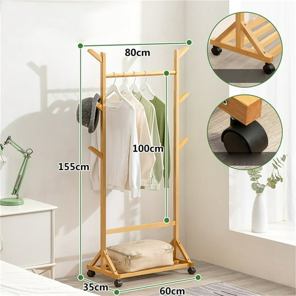 Cloth Rack,Clothes Rack Durable Bamboo Garment Rack Hanging Rack Precision Engineered