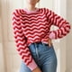 thumbnail image 1 of Suéter de cuello redondo para mujer, informal, de moda, con cuello redondo, rayas onduladas, manga larga, tejido, top acrílico para mujer, 1 of 6