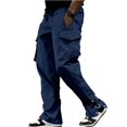 thumbnail image 2 of Men's American Style Flip-top Pocket Workwear Trousers, Side-drawstring Waist Tactical Cargo Pants for Hiking and Construction,Navy,L, 2 of 5