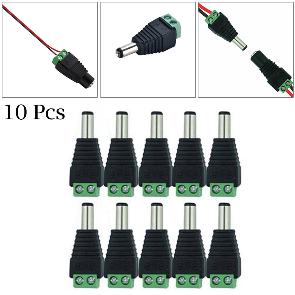 10-Pack DC Power Jack Adapters - 5.5x2.1mm Male Plug For CCTV Cameras & Security Devices