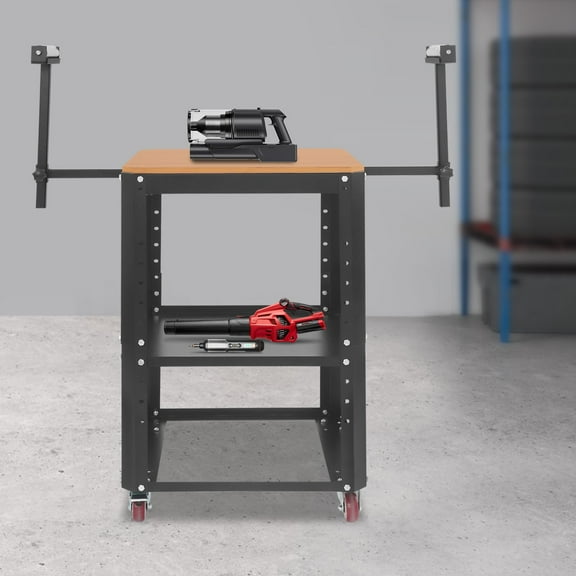 ToppiJoy 2 Tier Planer Table with Extension Rollers Hold up 550 lbs, 32.48-38.39in Height Adjustable Miter Saw Stand for Most Planers Saws Bench(Wooden Tabletop)