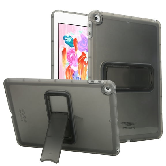 Decase for Apple iPad 5th/6th Generation Case,Hard Plastic Frame Soft Flexible TPU Matte Cover with Stand Stylus,Slim Translucent Cover for iPad 9.7-inch 2018/2017,Black
