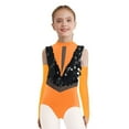 thumbnail image 3 of Aislor Gymnastic Outfits for Girls Sequins Ballet Leotard Color Block Latin Jazz Modern Dance Bodysuit with Gloves Orange 16, 3 of 7