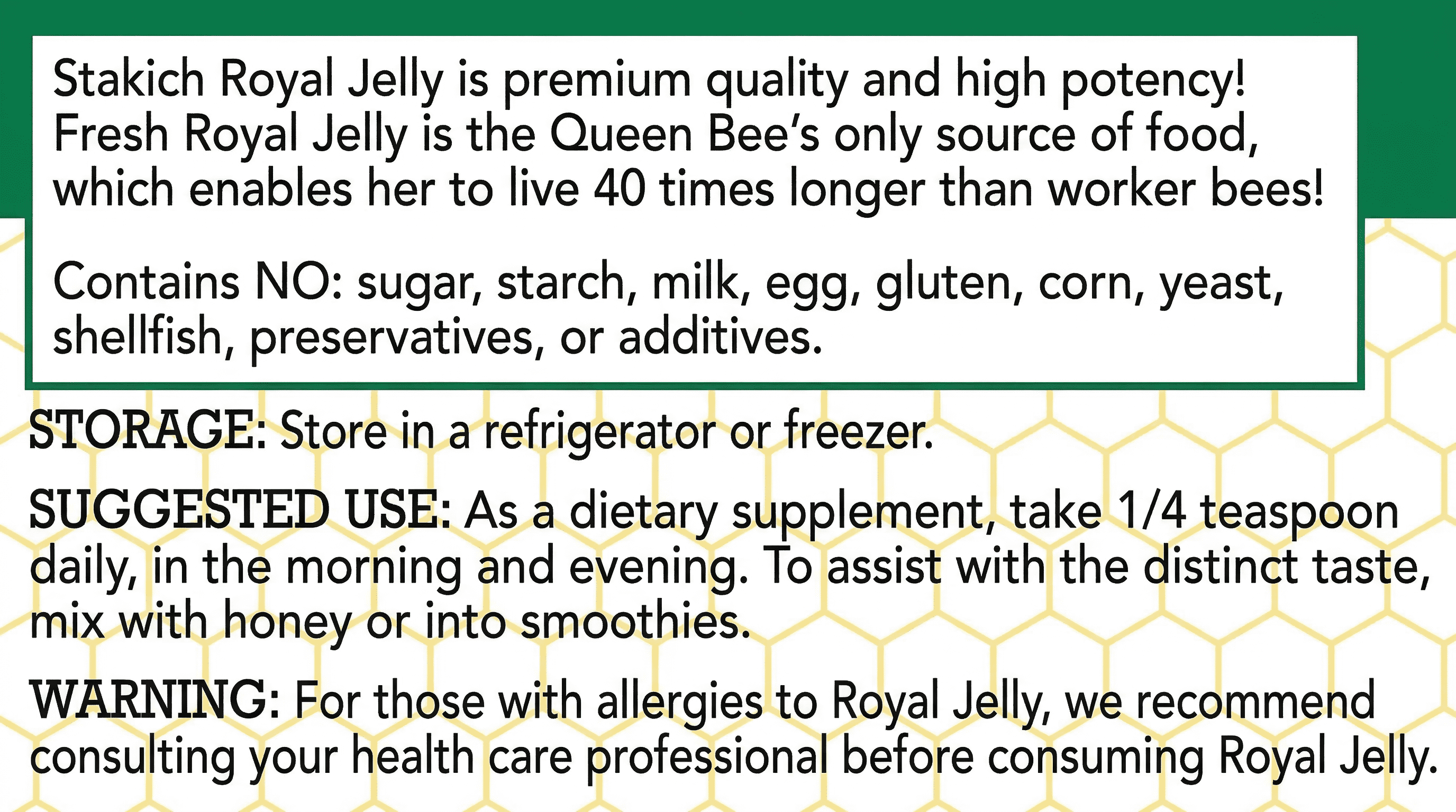 Stakich Fresh Royal Jelly - Pure All Natural Dietary Supplement - 2 fl oz