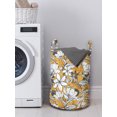 thumbnail image 3 of Floral Laundry Bag, Hibiscus Plant Exotic Beach Island Theme with Tropical Sea Accents, Hamper Basket with Handles Drawstring Closure for Laundromats, 13" x 19", Charcoal Grey Marigold, by Ambesonne, 3 of 4