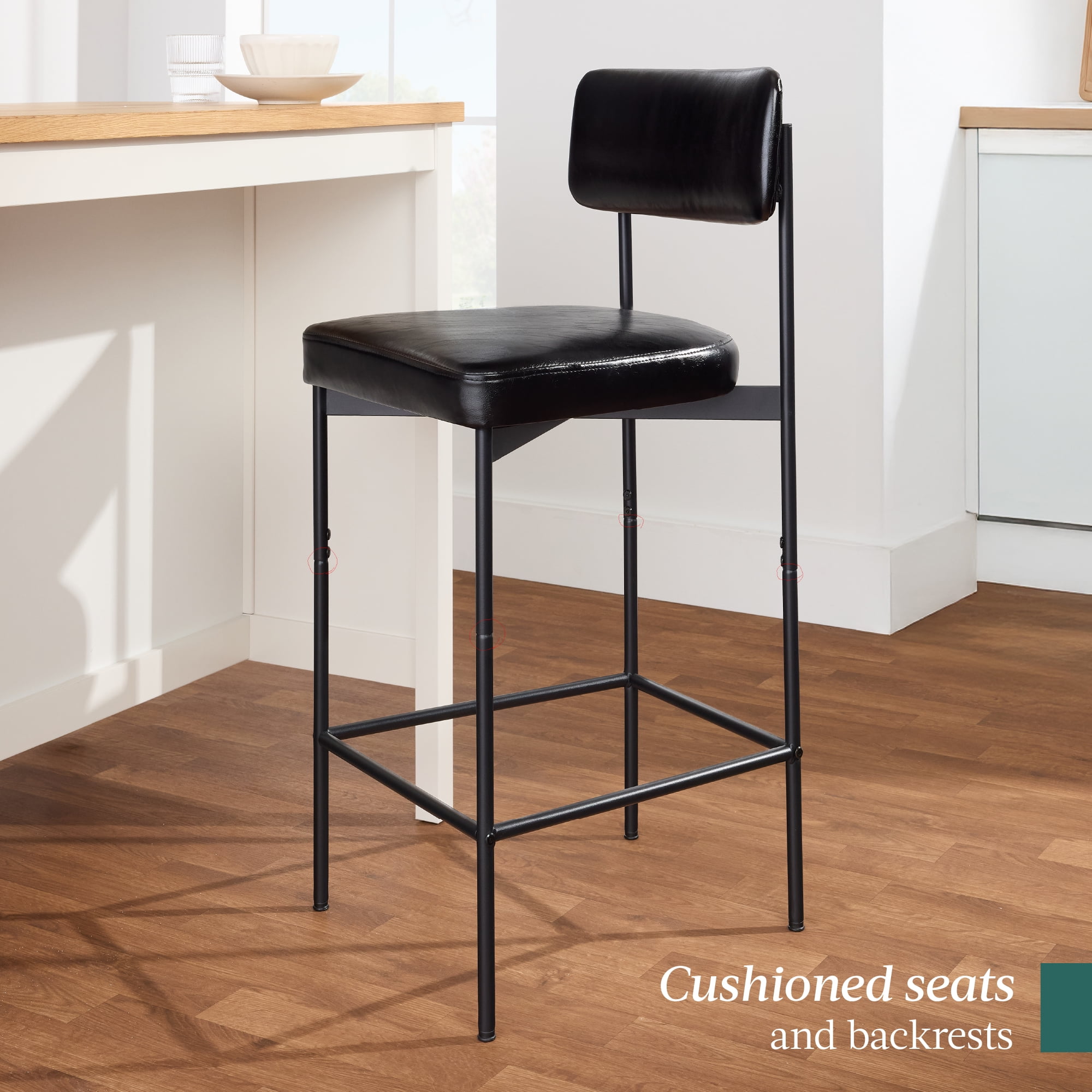 Best Choice Products Set of 2, Armless Counter Height Bar Stools, Modern PU Faux Leather Stools - Midnight Black