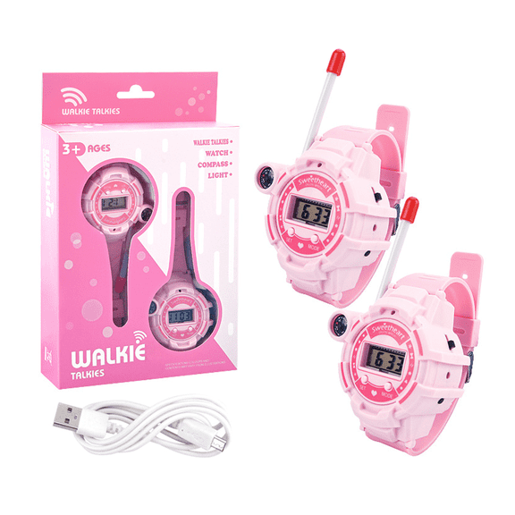 GJX Walkie Talkies for Kids Remote Intercom Kids Walkie Talkies 2 Pack Compass Attached Rechargeable Walkie Talkies for Kids Pink