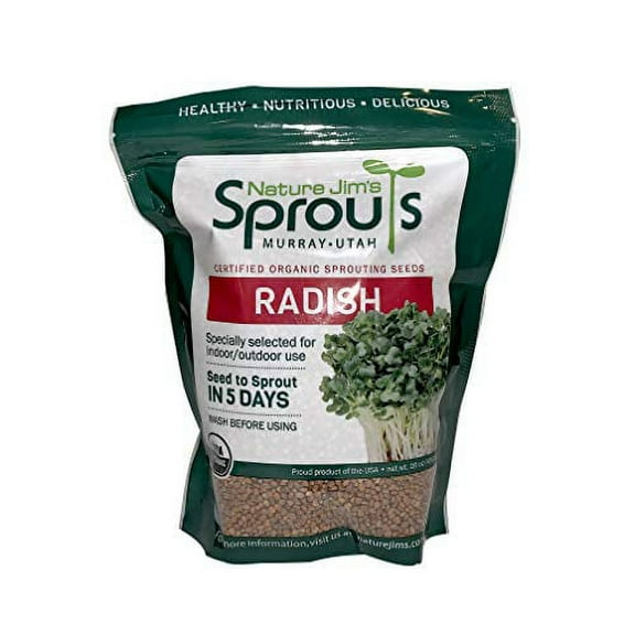 Nature Jims Radish Sprout Seeds - 16Oz Organic Sprouting Seeds - Non-GMO Premium Radish Seeds - Resealable Bag for Longer Freshness - Rich in Vitamins, Minerals, Fiber