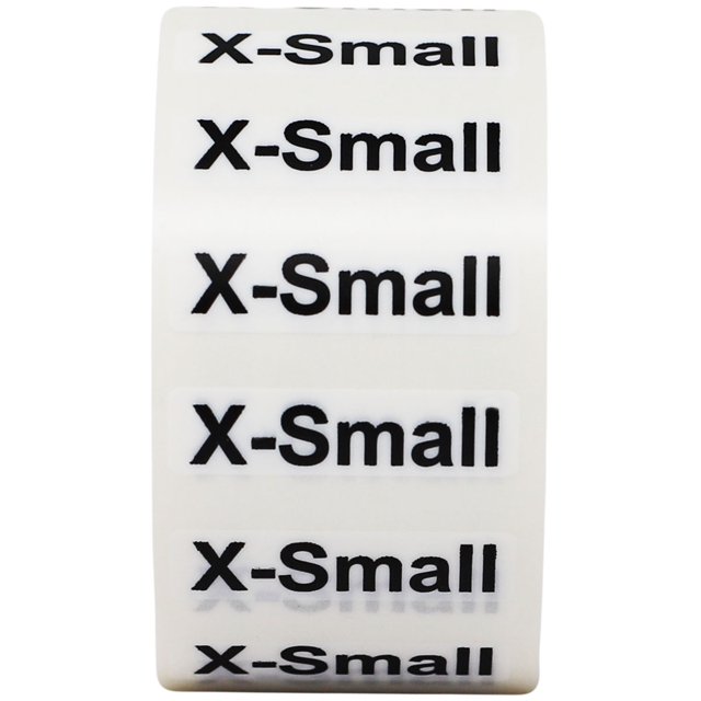 Clear X-Small Clothing Size Strip Stickers | 1.25 x 5" Inches Wide | 125 Pack