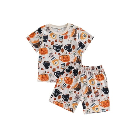 

MIPREWUY Kid 2Pcs Halloween Outfits Short Sleeve Cartoon Print T-Shirt + Shorts Set Toddler Clothes