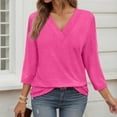 thumbnail image 2 of OSOLU Women Fashion Solid Color 3/4 Sleeve T-Shirt Tee Tops V-Neck Casual Loose Tops Holiday Dailywear, 2 of 5