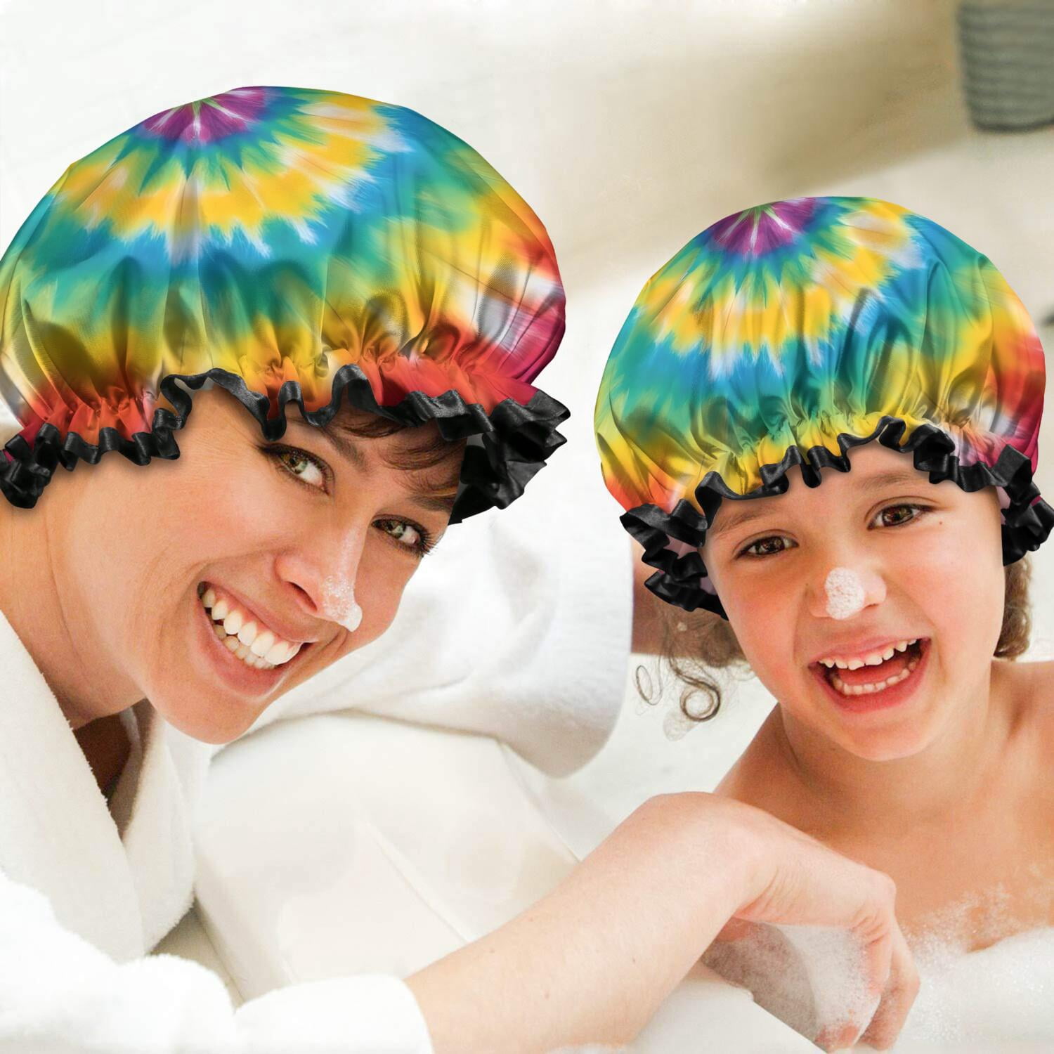 Shower Caps,Rainbow Tie Dye Mandala Pattern Waterproof Shower Cap for Women 4 Pieces,Double Reusable Hair Cover for Shower PEVA Elastic Stretch Hem