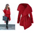 thumbnail image 2 of Women Mid-Length Slim-Fit Woolen Trench Lapel Windbreaker Solid Color Jacket Slim Overcoat Outwear with Belt, 2 of 5
