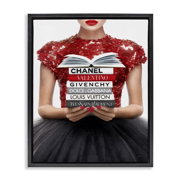 Stupell Industries Glam Red Fashion Books Girl Black Floating Frame Canvas Art, 17 x 21, by Amanda Greenwood
