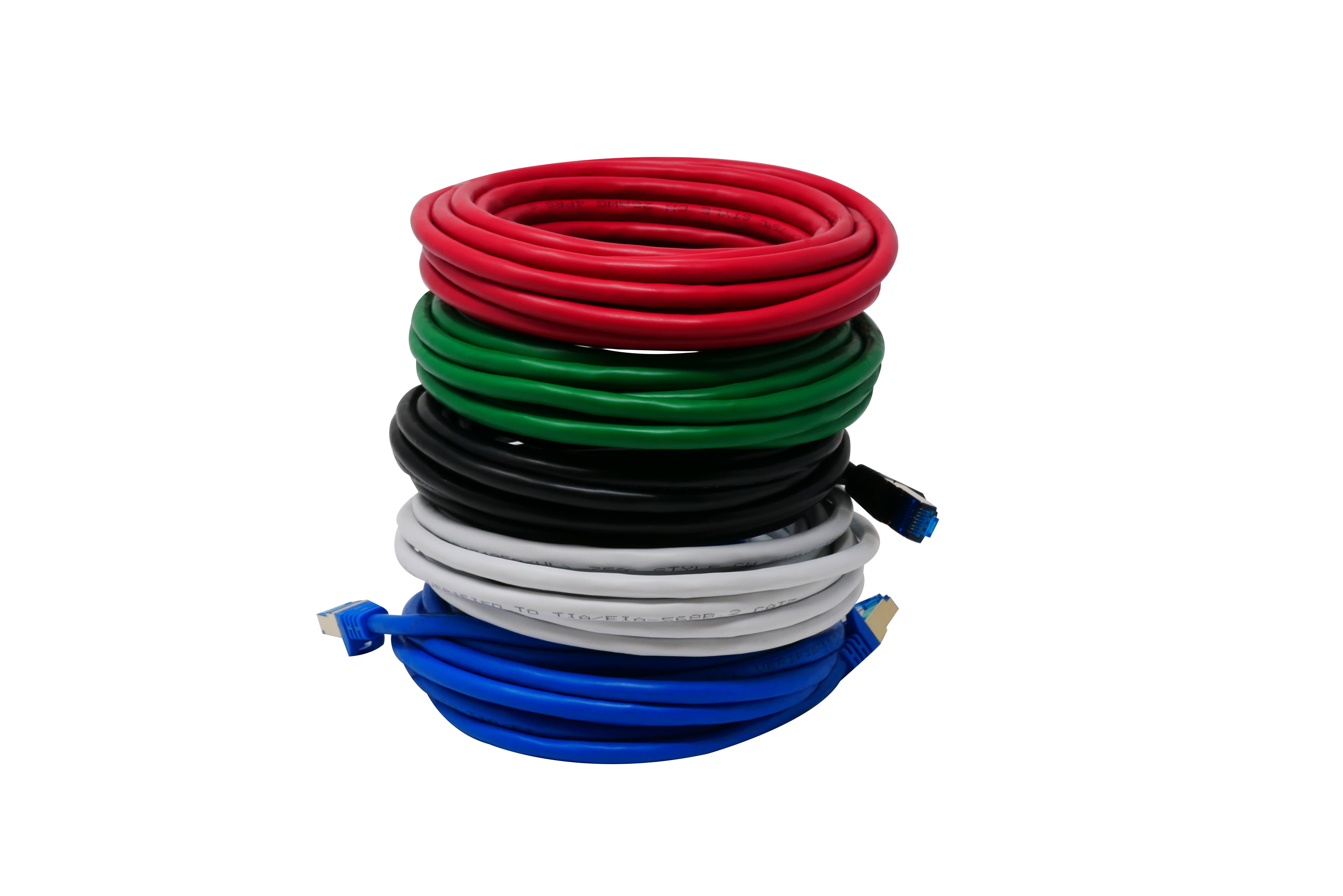 QualGear RJ45 Cat 7 Ethernet Patch Cable, 10Gpbs High-Speed Cable, 600MHz, Triple-Shielded, Round, 15 Feet, Black