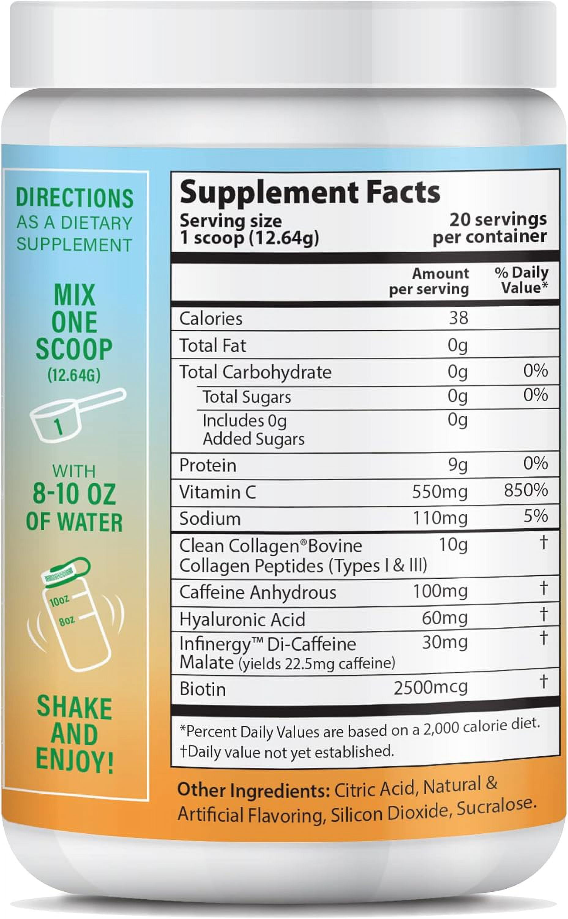ABOUT YOUR COLLAGEN Peptide Energy Collagen Powder Hair, Nail, Skin, Type I & III,Caffeine for Energy, Vitamin C, Biotin, Hyaluronic Acid, Zero Sugar – 8.92 oz (Mango Passion)