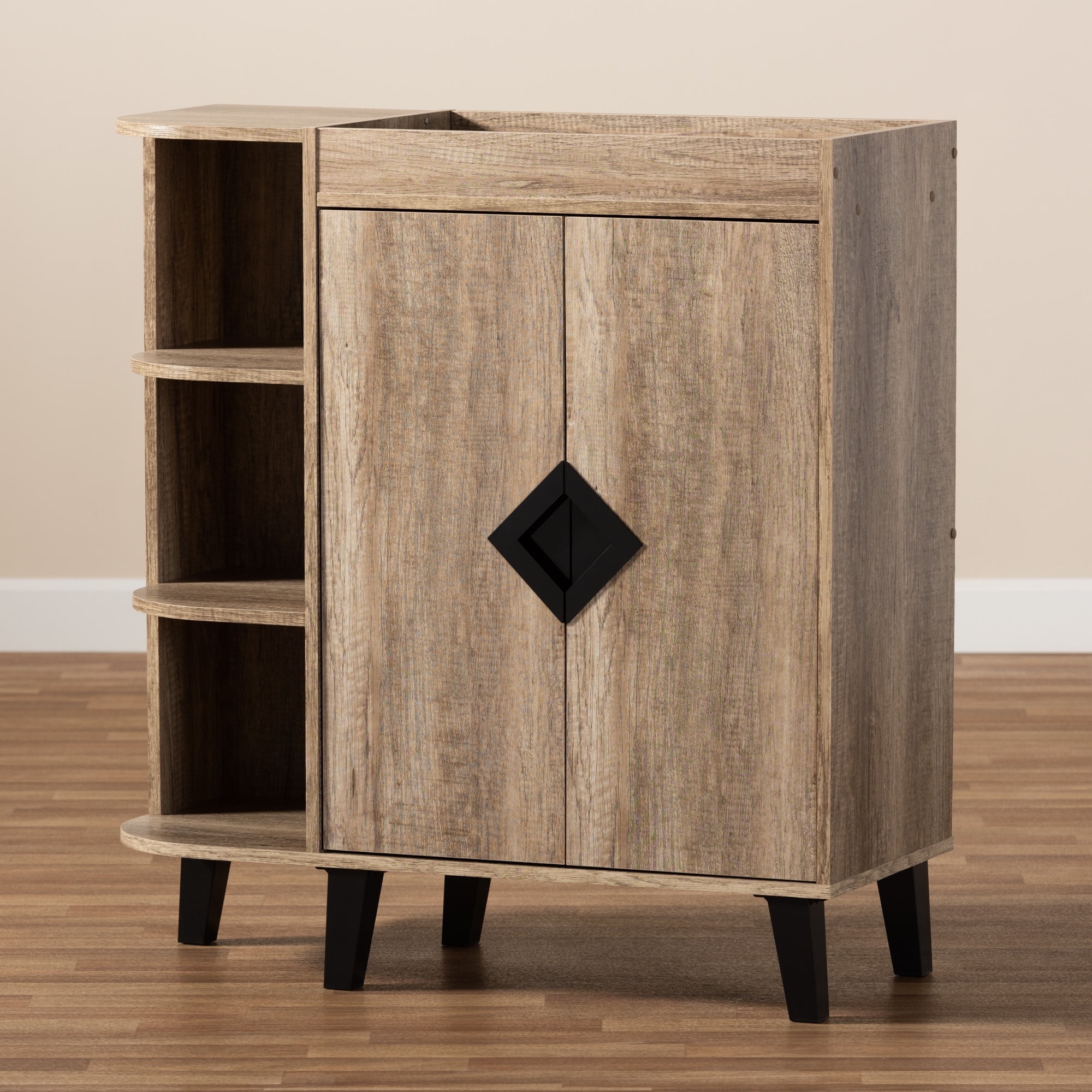 Baxton Studio Modern Contemporary 2-Door Shoe Cabinet, Brown and Black, 67.2 lbs