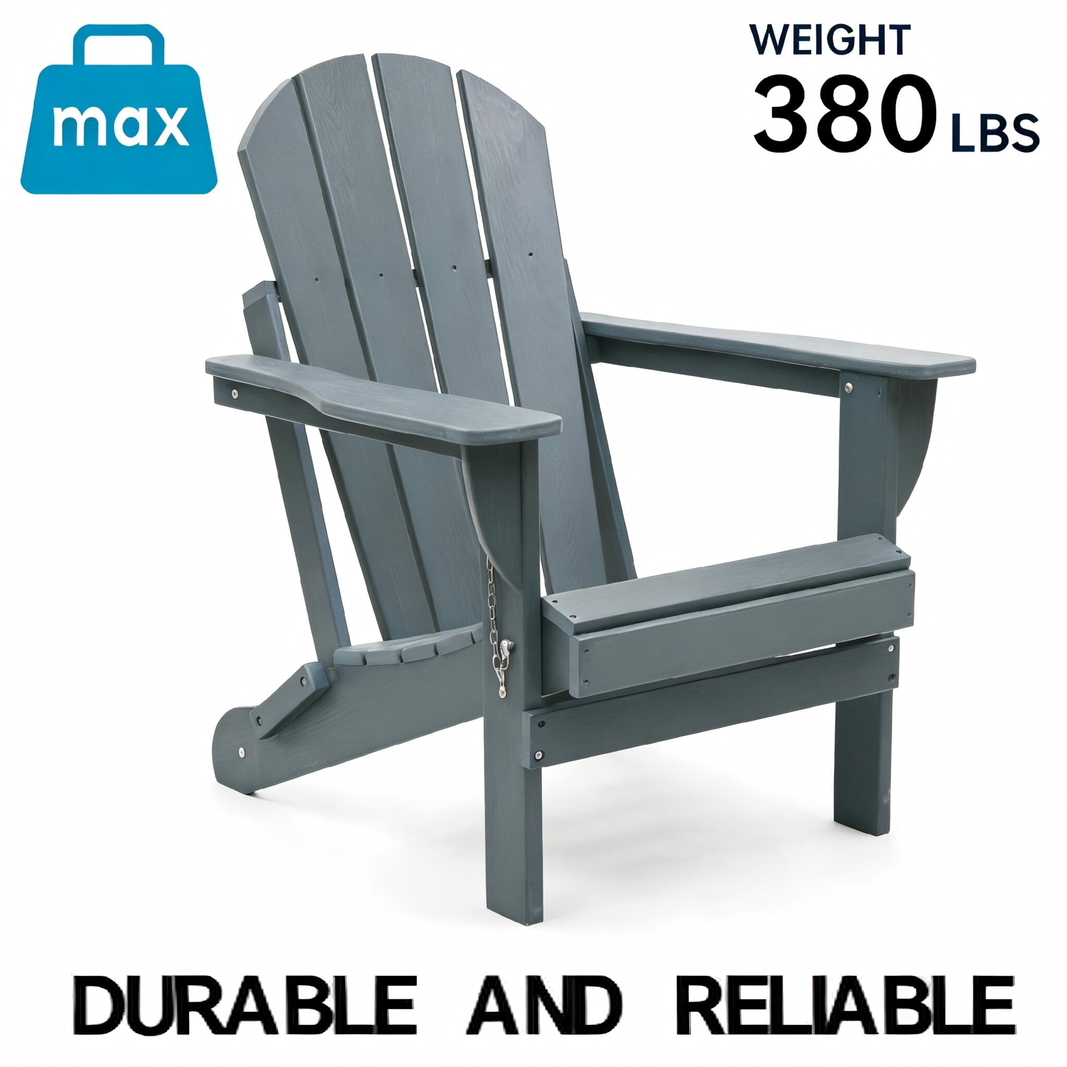Noble House Folding Outdoor Adirondack Chair with Dual Cup Holders, All-Weather Patio Chair for Backyard, Gray