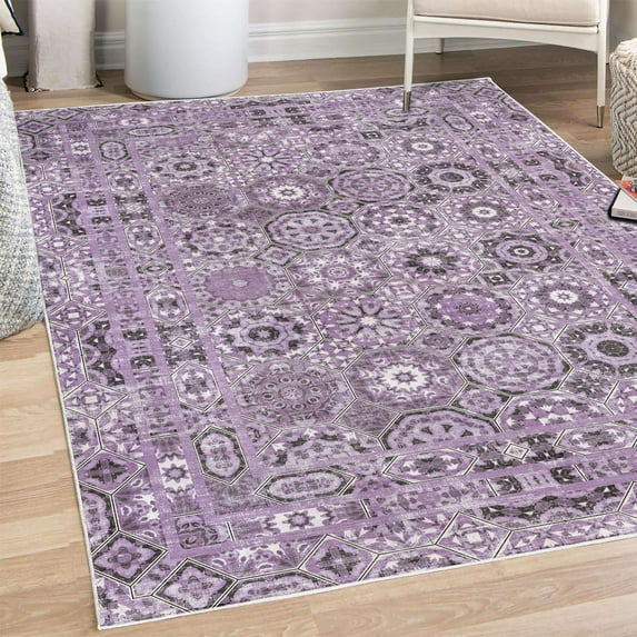 Vintage Decorative Rug, Bohemian Inspired Mandala Look Floral Ornaments in Octagon Cells Pattern, Quality Carpet for Bedroom Dorm and Living Room, 6 Sizes, Lavender Blue, by Ambesonne
