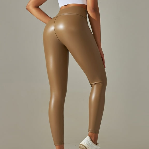 SBYOJLPB Womens Pants Women's Sexy Leggings Plus Size Color Bottom Small Feet Sports High Waist Thin Leather Pants Yellow 2(XS)