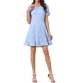 thumbnail image 2 of INSPIRE CHIC Womens Gingham Checks Ruffled Peter Pan Collar 1960s Mini Dress XL Light Blue, 2 of 6