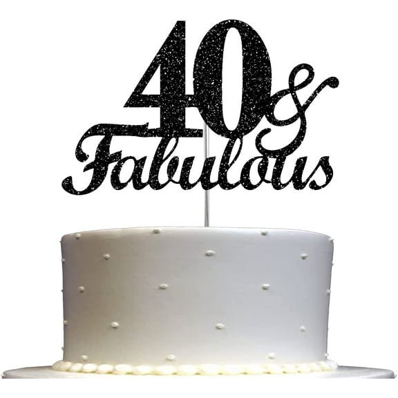 Fabulous & 40 Black Glitter Cake Topper, 40th Birthday Party Decorations Ideas, Sturdy Doubled Sided Glitter, Acrylic Stick. Made in USA