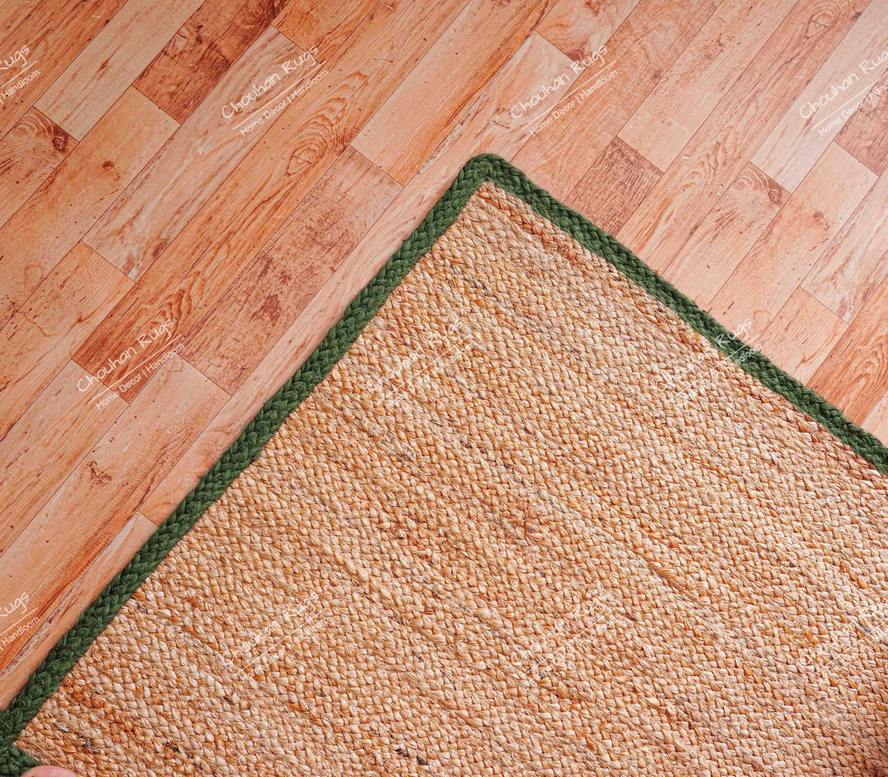 Chouhan Rugs Natural Jute Green Lined Rug Bohemian Rug Decor Rug Handwoven Rug Custom Rug Decorative Rug