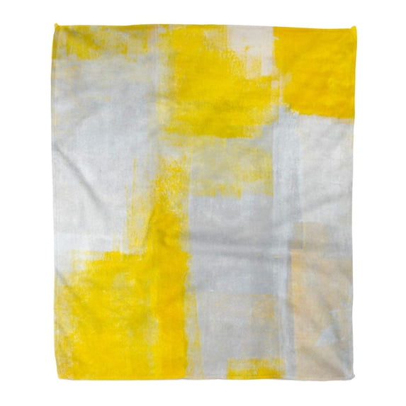 ASHLEIGH 50x60 inch Super Soft Throw Blanket Gray White Grey and Yellow Abstract Painting Contemporary Gallery Home Decorative Flannel Plush Blanket